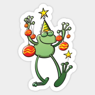 Smiling green frog decorating for Christmas Sticker